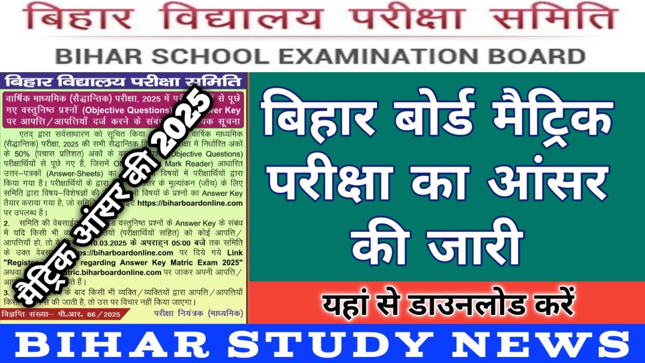 Bihar Board Matric Exam Official Answer Key 2025